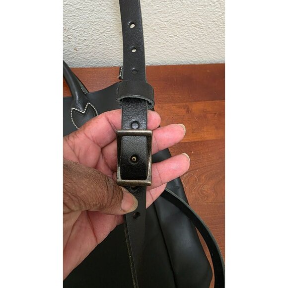 WP Standard Black Leather Tote Bag Dual Handles & Adjustable Shoulder Strap Size - Picture 8 of 9